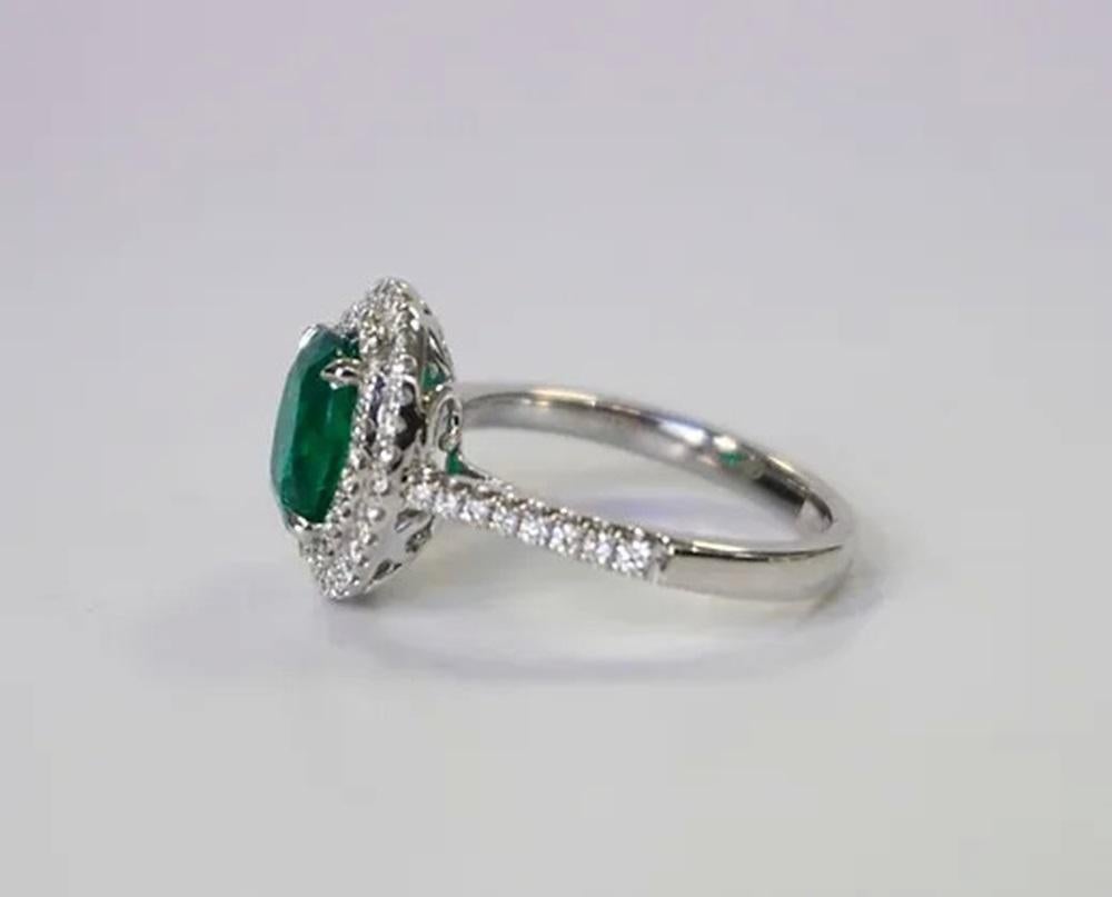 1.65 Carat Emerald Double Halo Ring In New Condition For Sale In New York, NY