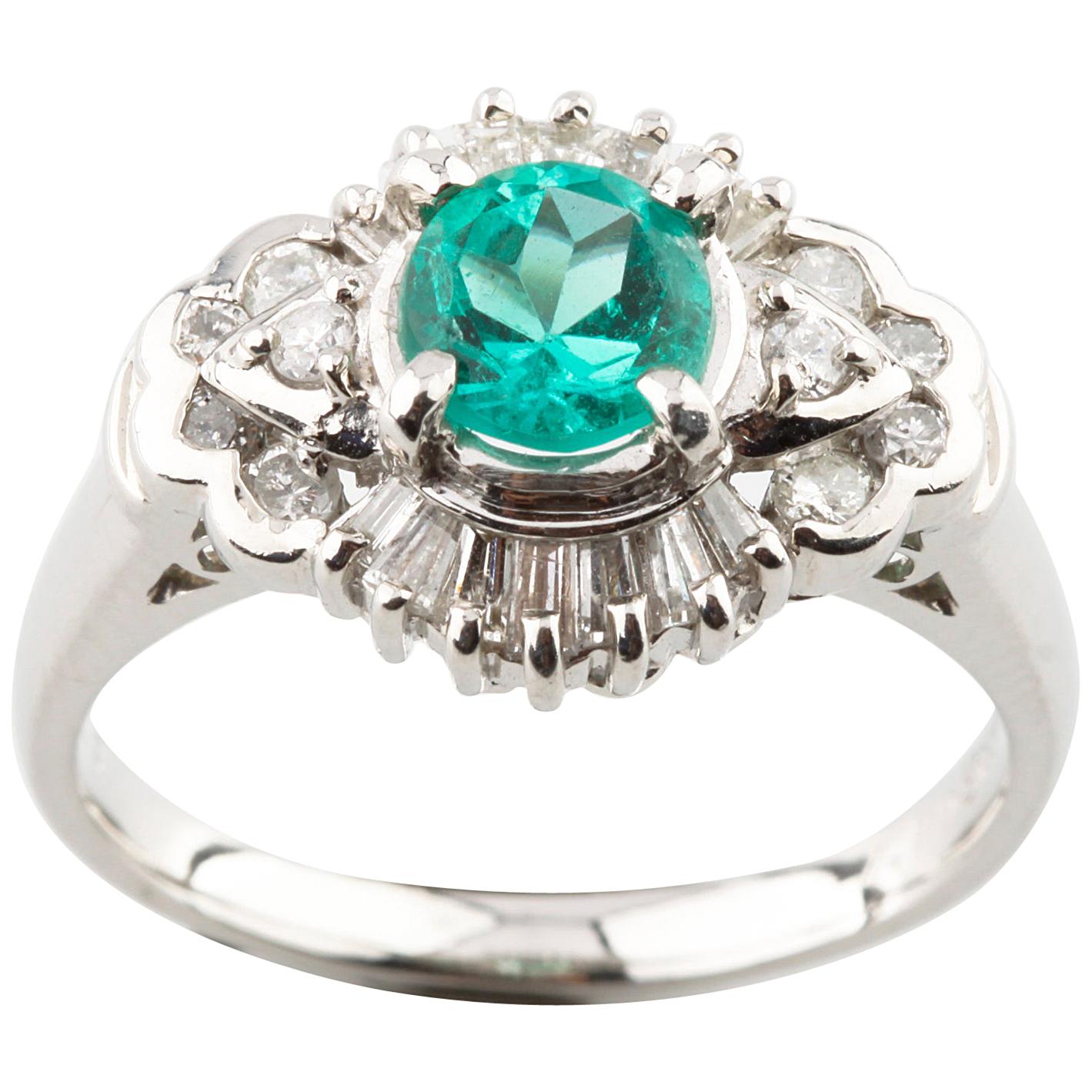 1.65 Carat Emerald Solitaire Platinum Ring with Diamond Accents For Sale
