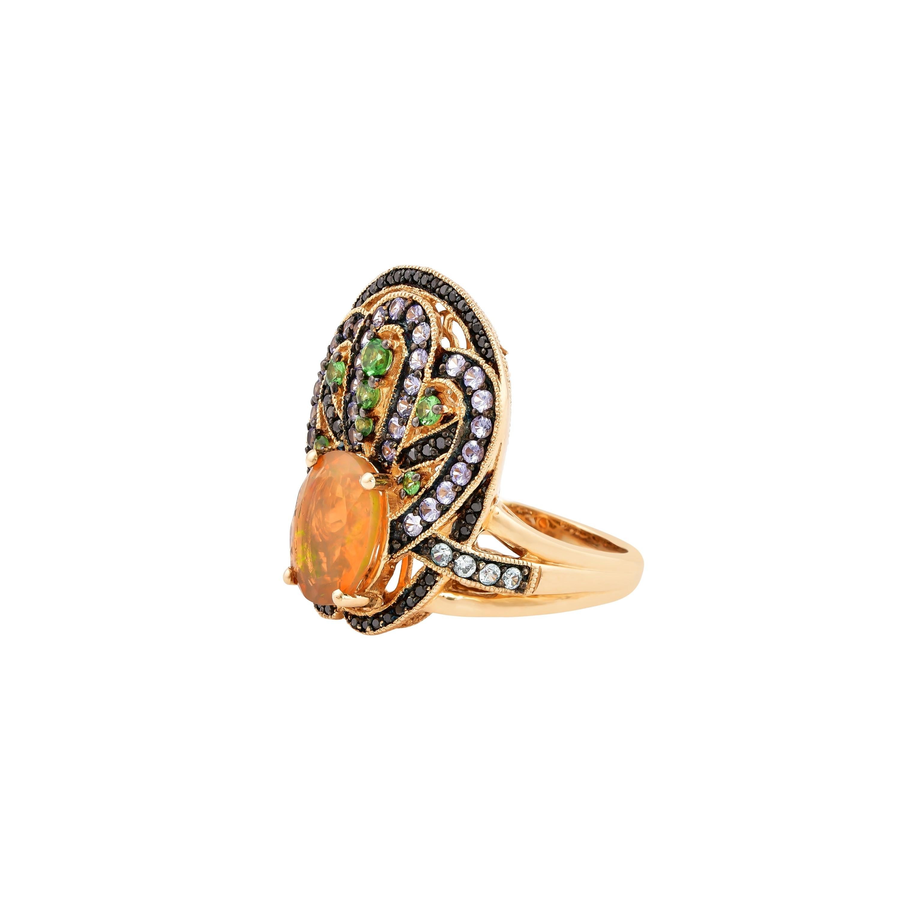 Contemporary 1.65 Carat Ethiopian Opal Ring in 14 Karat Yellow Gold with Diamonds