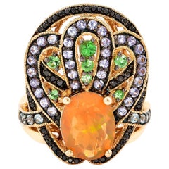 1.65 Carat Ethiopian Opal Ring in 14 Karat Yellow Gold with Diamonds