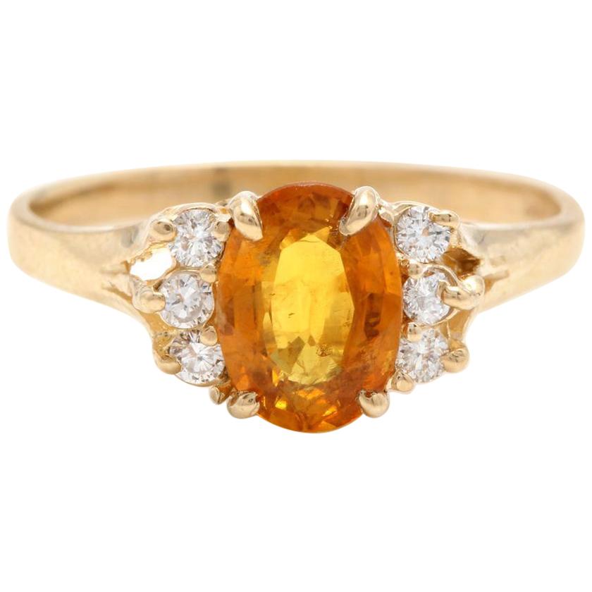 1.65 Carat Exquisite Natural Orange Sapphire and Diamond 14K Solid Yellow Gold For Sale