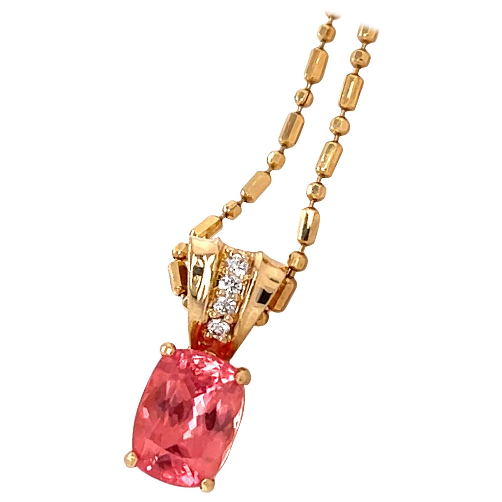 1.65 Carat Faceted Colorado Rhodochrosite, 14 Karat Gold Pendant with Diamonds