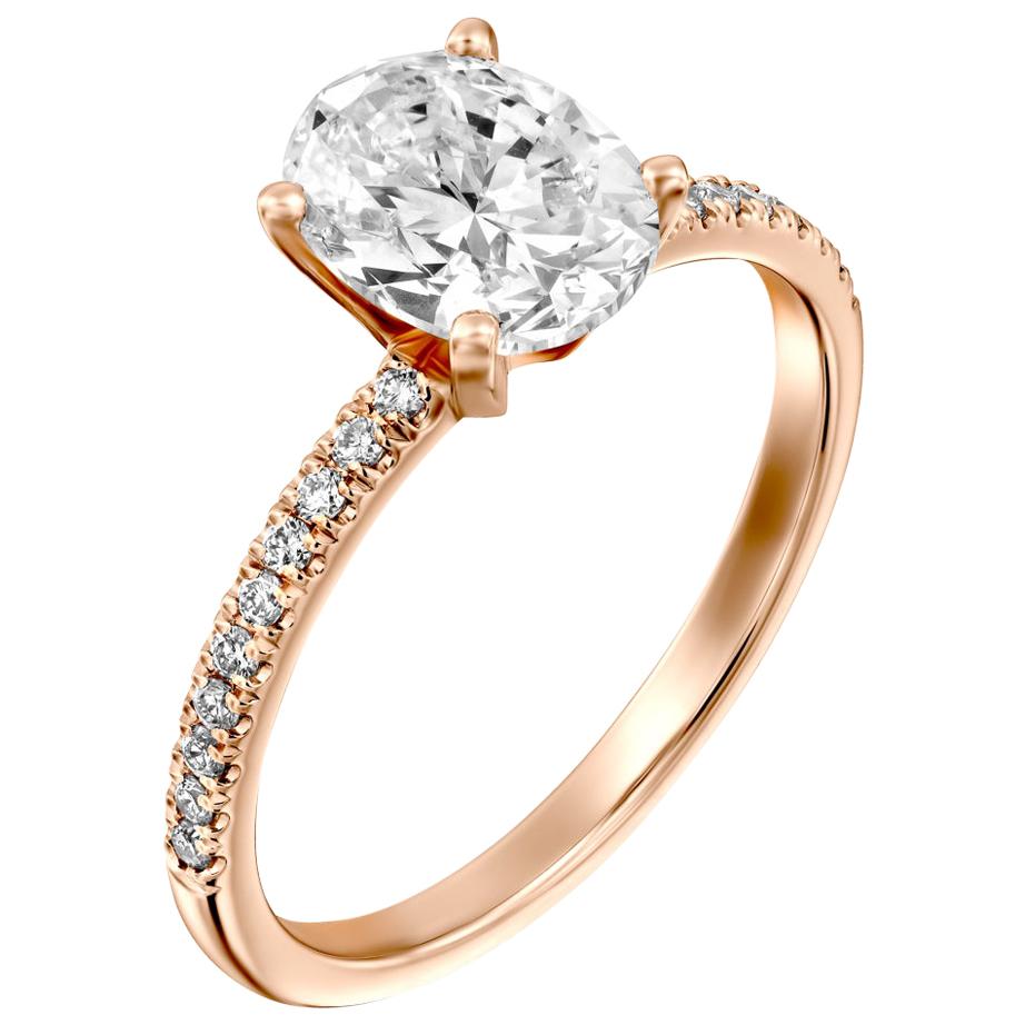 1.65 Carat GIA Oval Cut Diamond Ring, 18 Karat Rose Gold Solitaire Ring