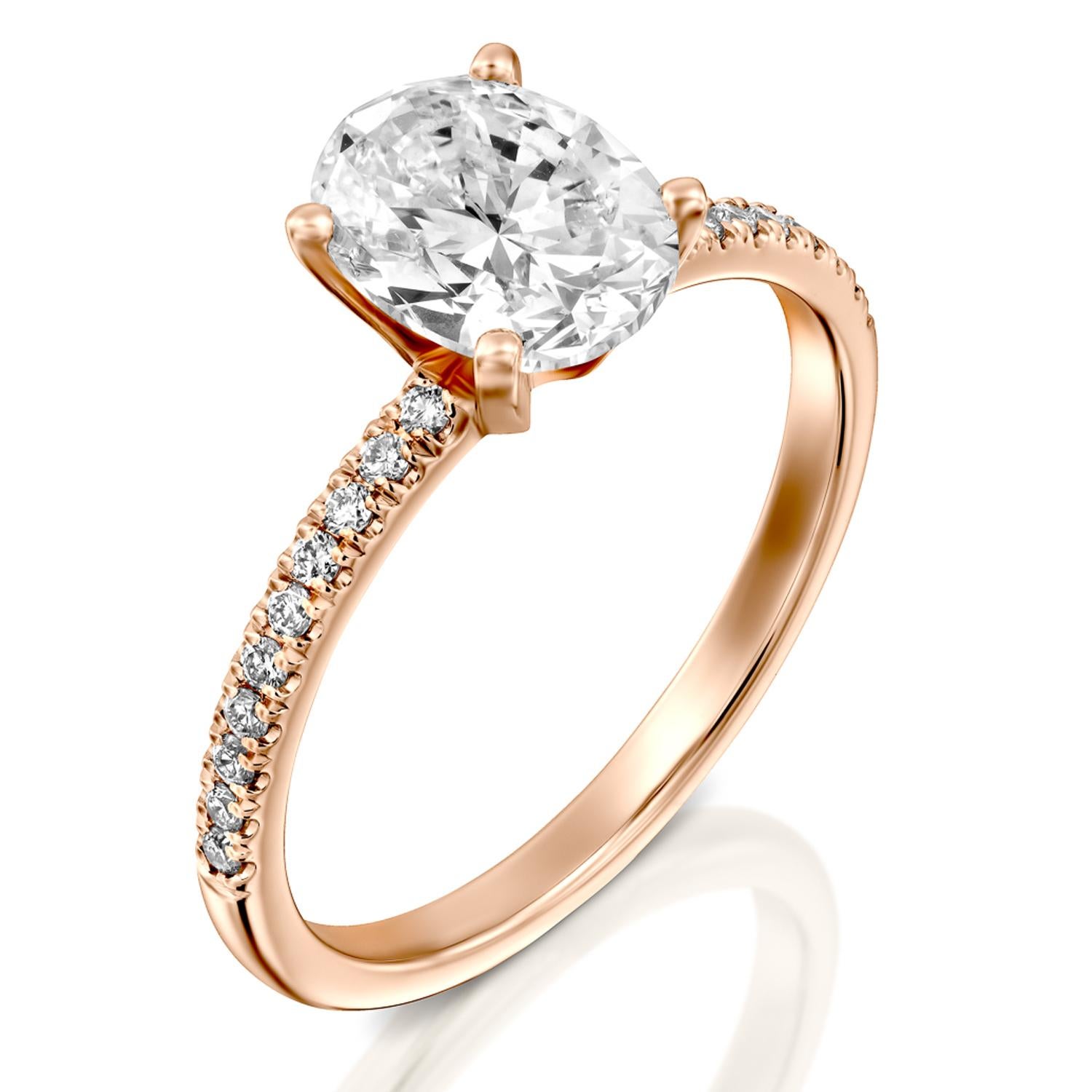 Art Deco 1.65 Carat GIA Oval Cut Diamond Ring, 18 Karat Rose Gold Solitaire Ring