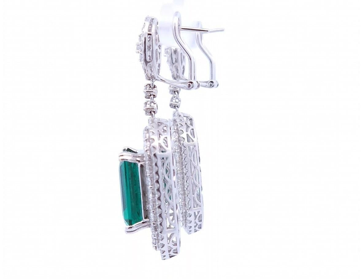 Emerald Cut 16.5 Carat Lab Emerald Earrings in 18K White Gold For Sale