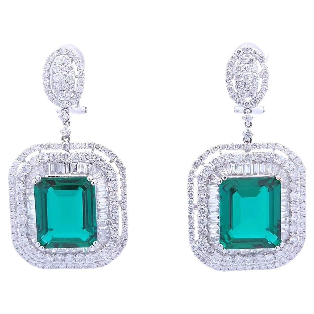 16.5 Carat Lab Emerald Earrings in 18K White Gold For Sale