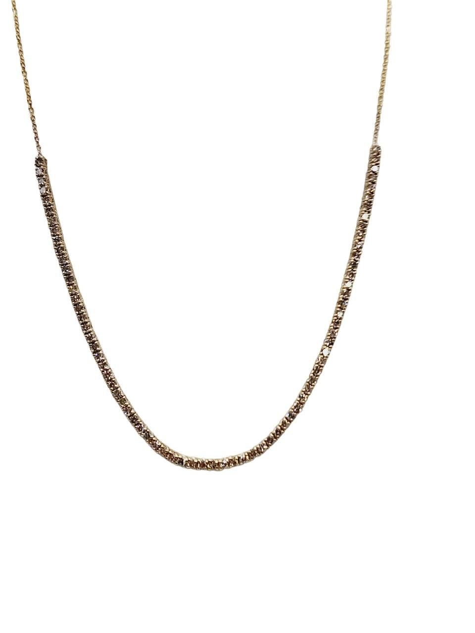 Round Cut 1.65 Carat Mini Diamond Necklace Chain 14 Karat Yellow Gold 16'' For Sale