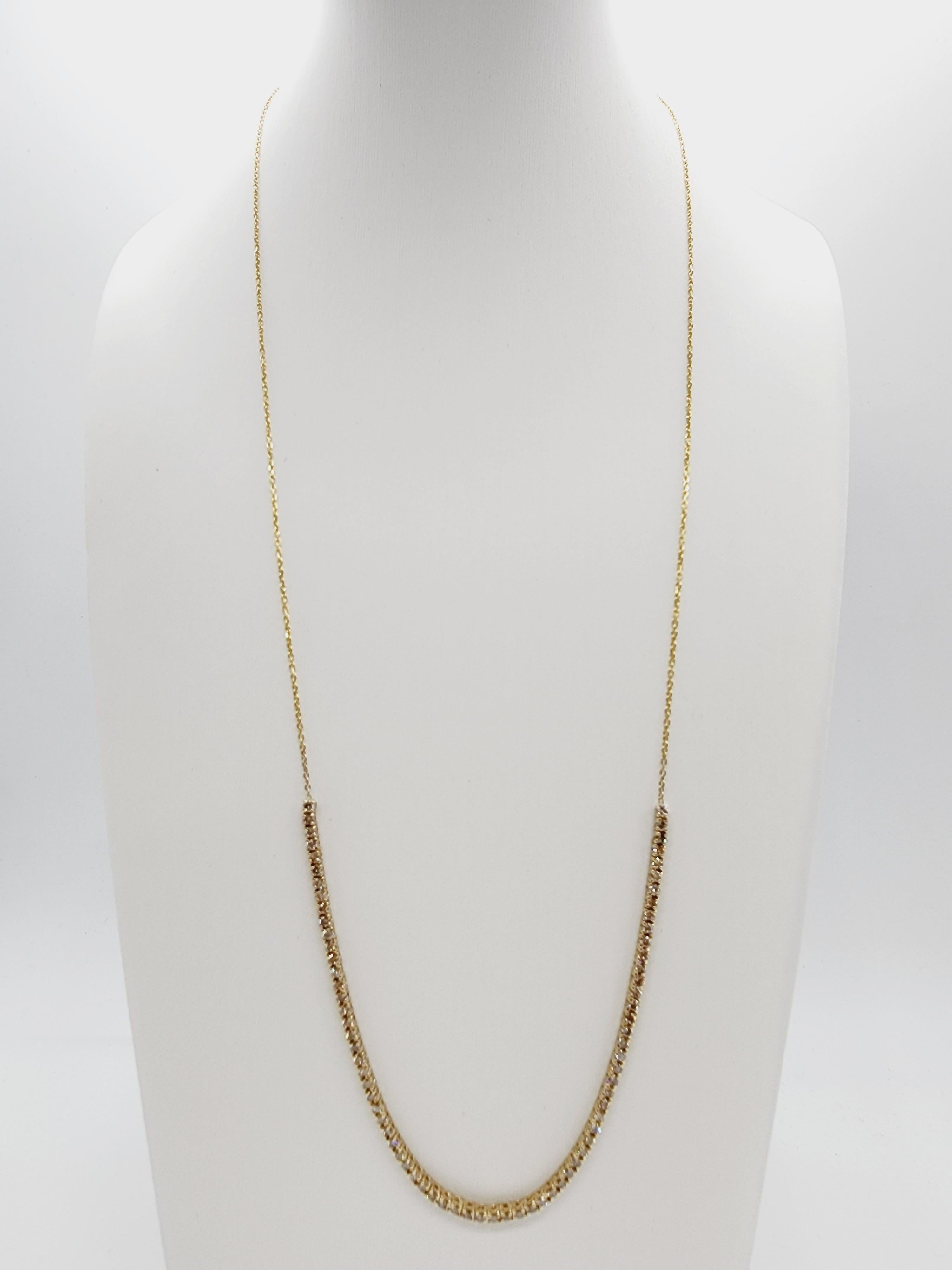 1.67 Carat Mini Diamond Necklace Chain 14 Karat Yellow Gold 23'' For Sale