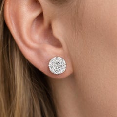 1.65 Carat Mixed Cut SI/H Diamond Cluster Stud Earrings 18k White Gold Jewelry