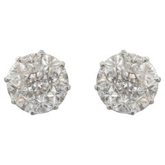 1.65 Carat Mixed Cut SI/H Diamond Cluster Stud Earrings 18k White Gold Jewelry