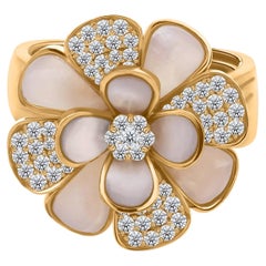 1,65 Karat Perlmutt 0,70 Karat SI/H Diamant Blumenring 18k Gelbgold
