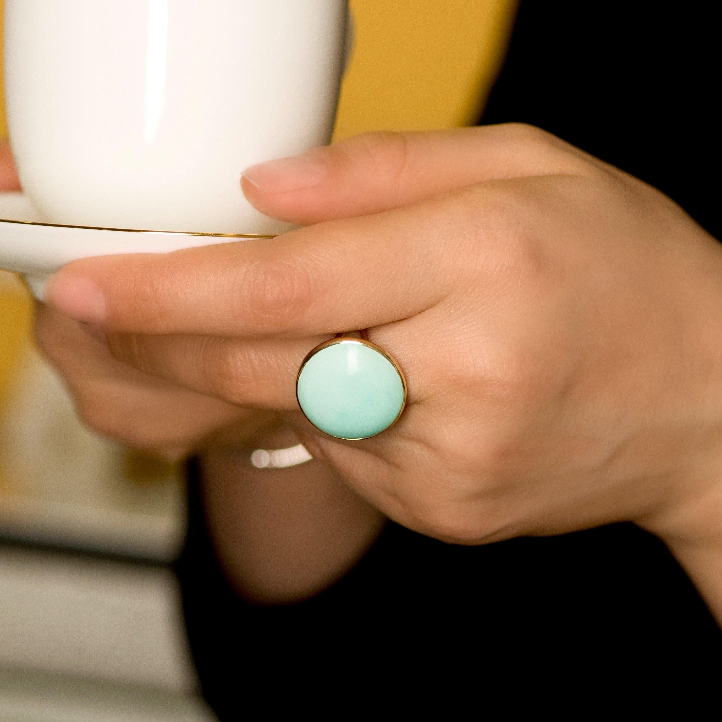 For Sale:  16.5 Carat Natural Blue Armenian Turquoise 18 Karat Yellow Gold Cocktail Ring 4