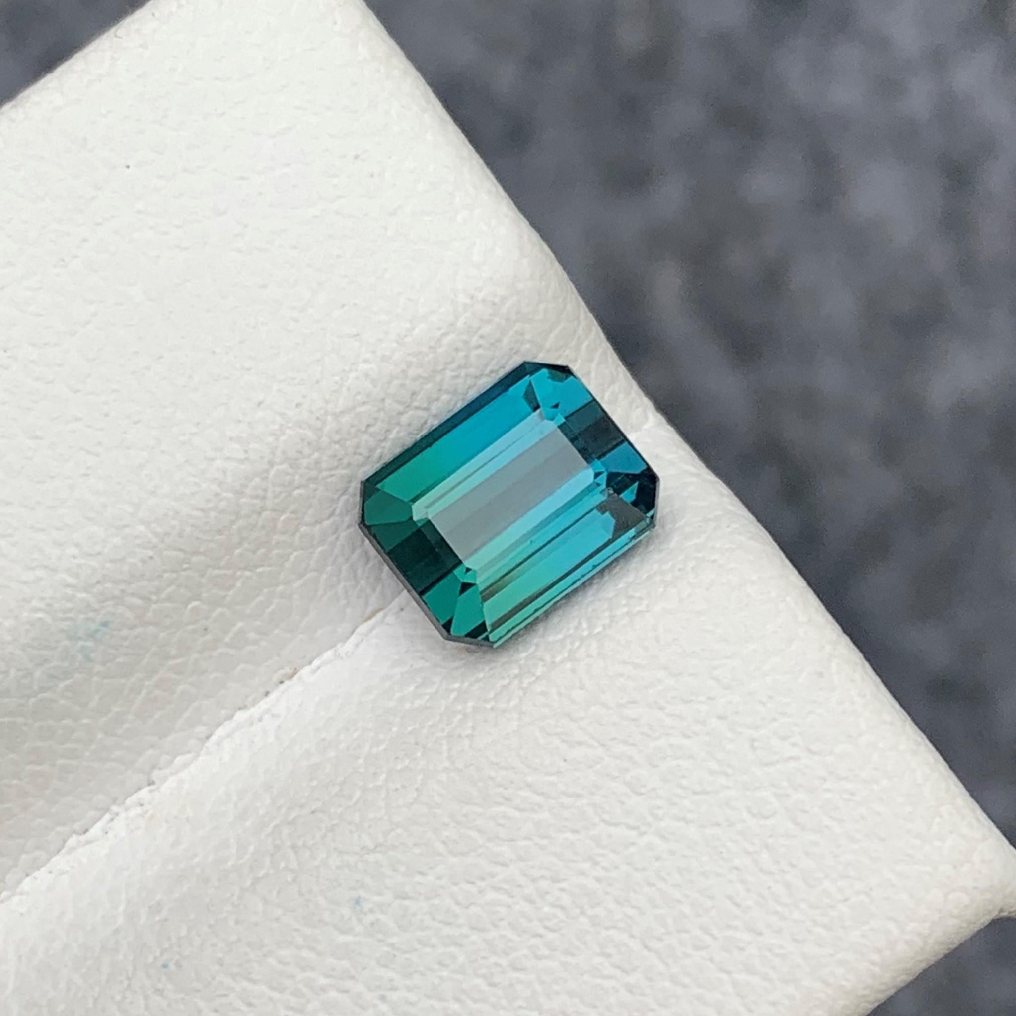 Art Deco 1.65 Carat Natural Blue Indicolite Tourmaline Emerald Shape from Afghan Mine For Sale