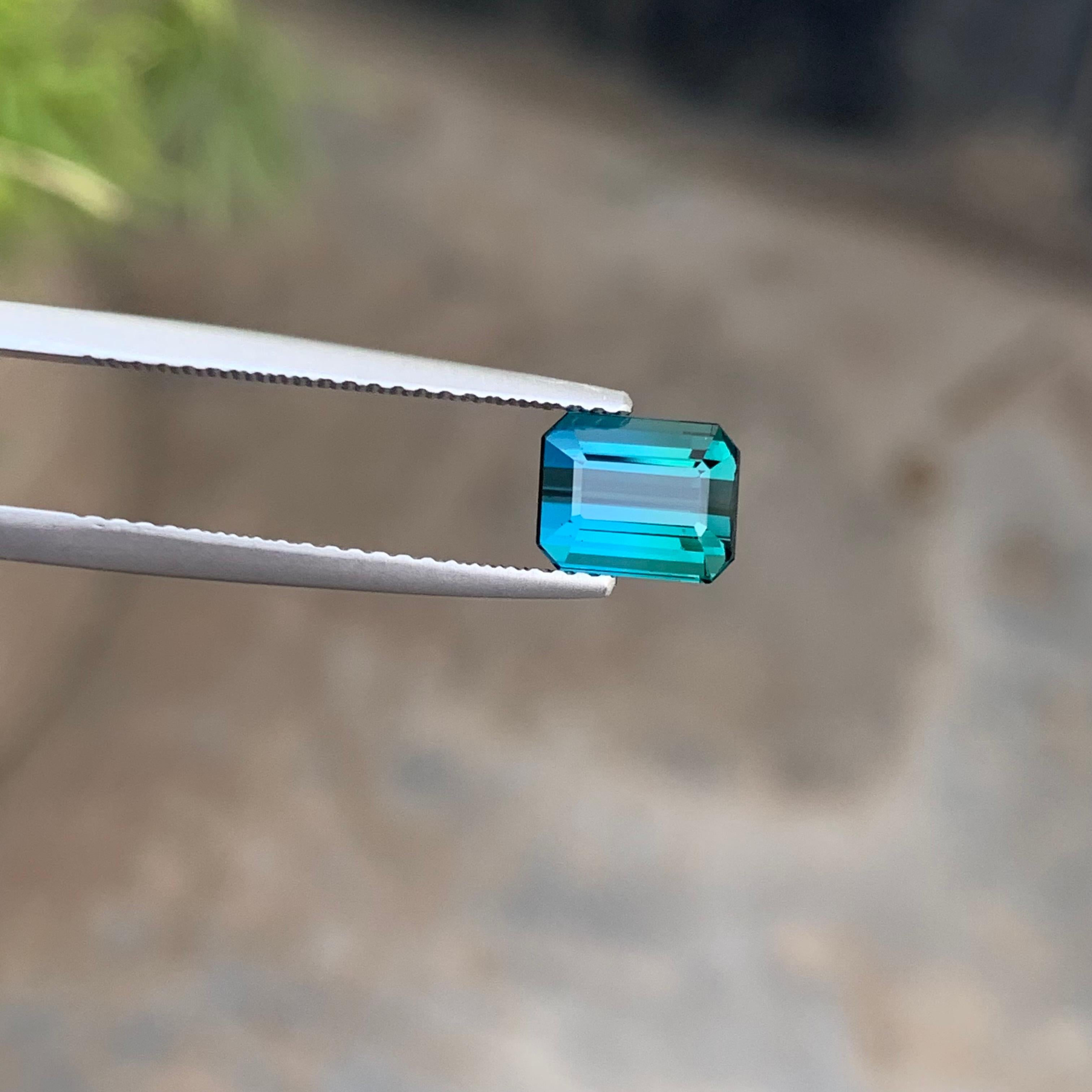 Emerald Cut 1.65 Carat Natural Blue Indicolite Tourmaline Emerald Shape from Afghan Mine For Sale