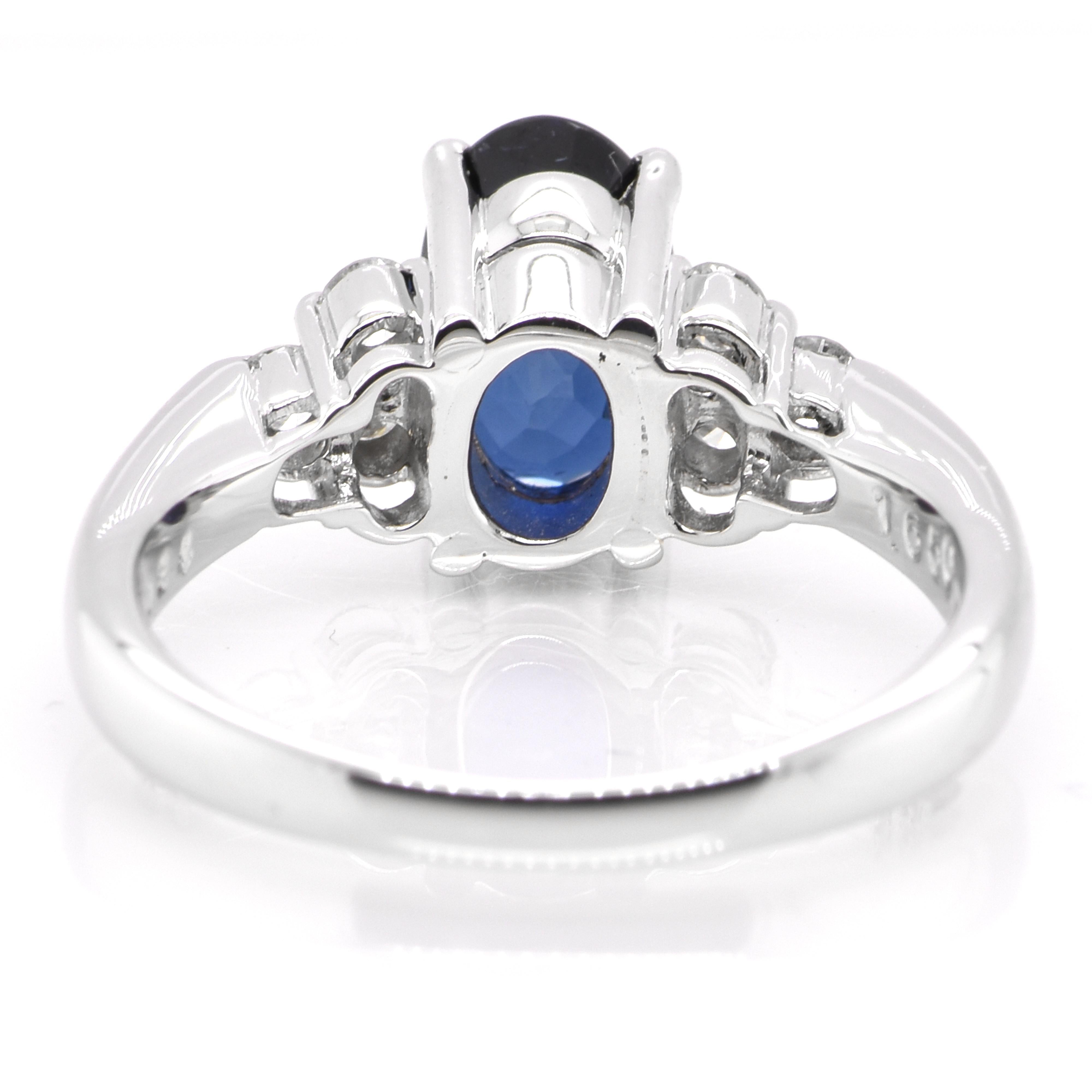 Women's 1.65 Carat Natural Blue Sapphire and Diamond Ring set in Platinum For Sale