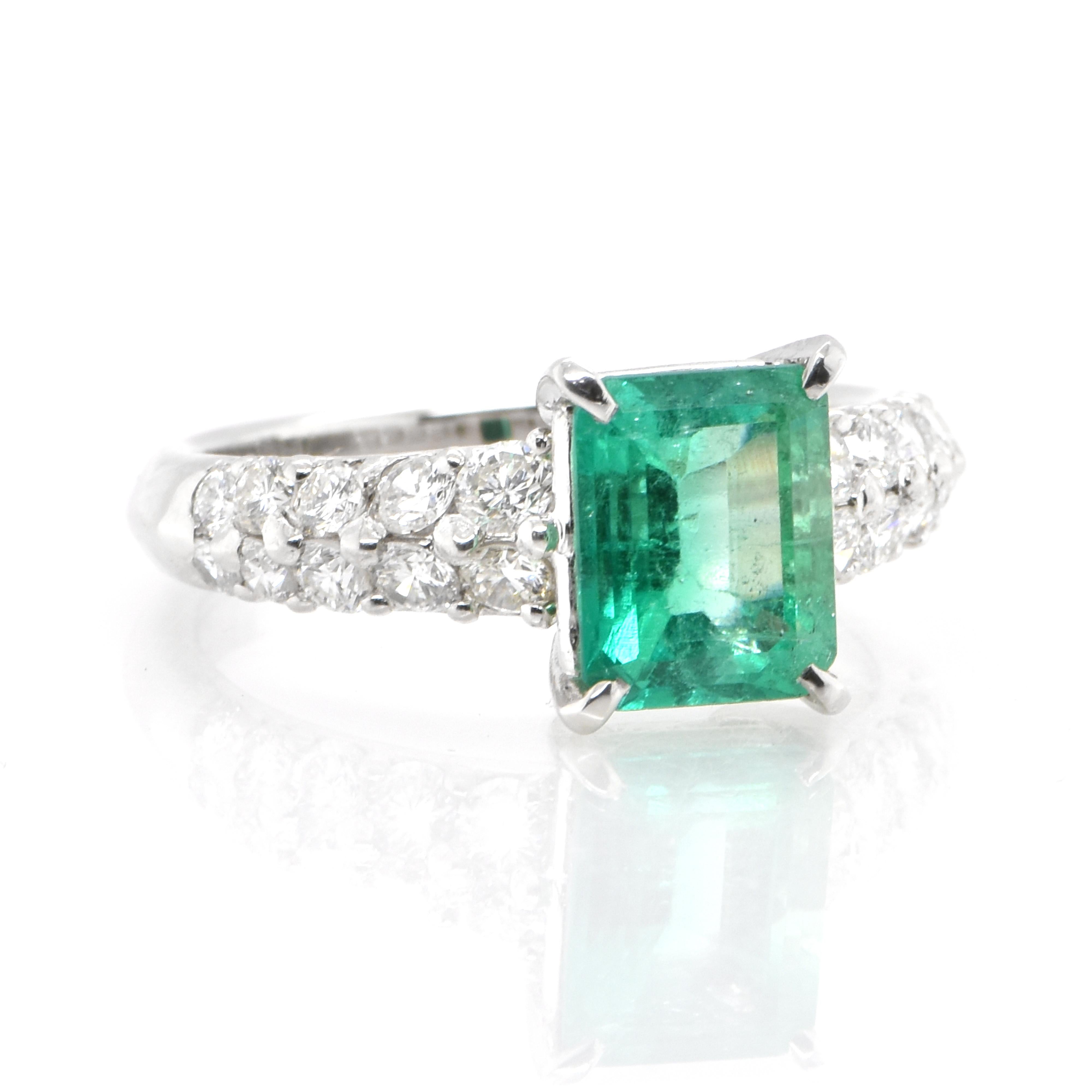 Modern 1.65 Carat Natural Colombian Emerald and Diamond Ring Set in Platinum