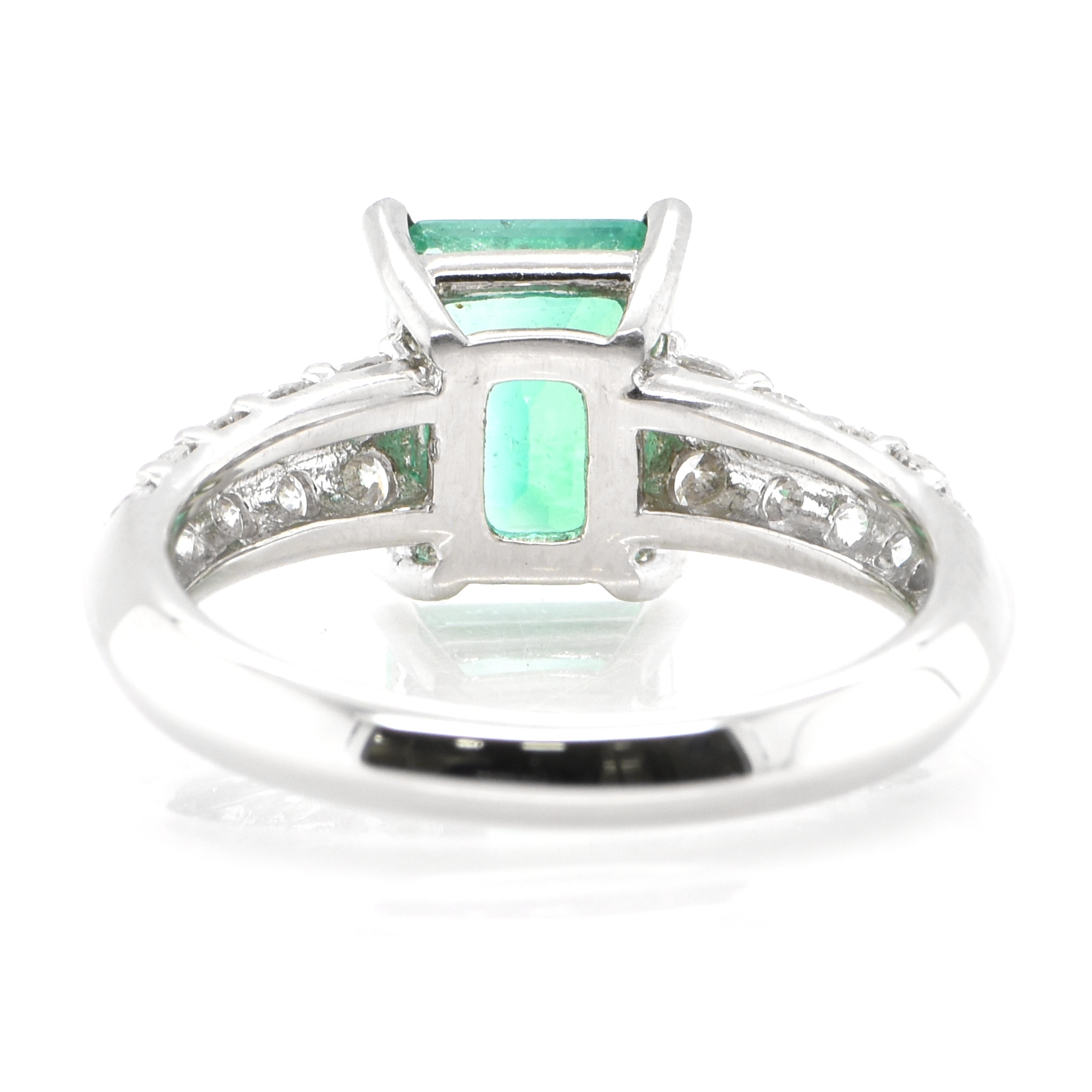 Women's 1.65 Carat Natural Colombian Emerald and Diamond Ring Set in Platinum