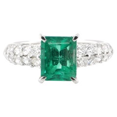 1.65 Carat Natural Colombian Emerald and Diamond Ring Set in Platinum