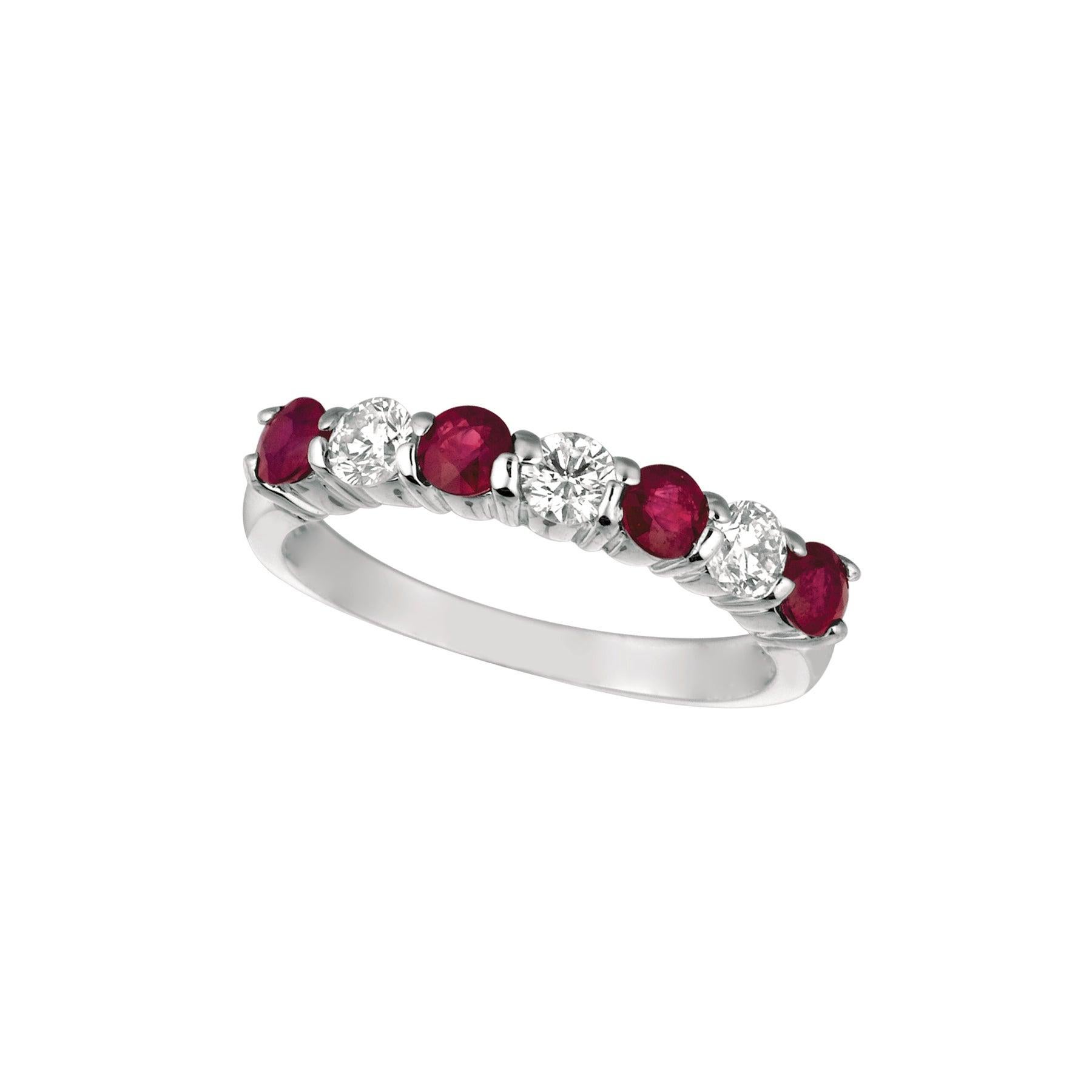 For Sale:  1.65 Carat Natural Diamond and Ruby 7-Stone Ring Band 14 Karat White Gold 2