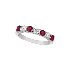 1.65 Carat Natural Diamond and Ruby 7-Stone Ring Band 14 Karat White Gold