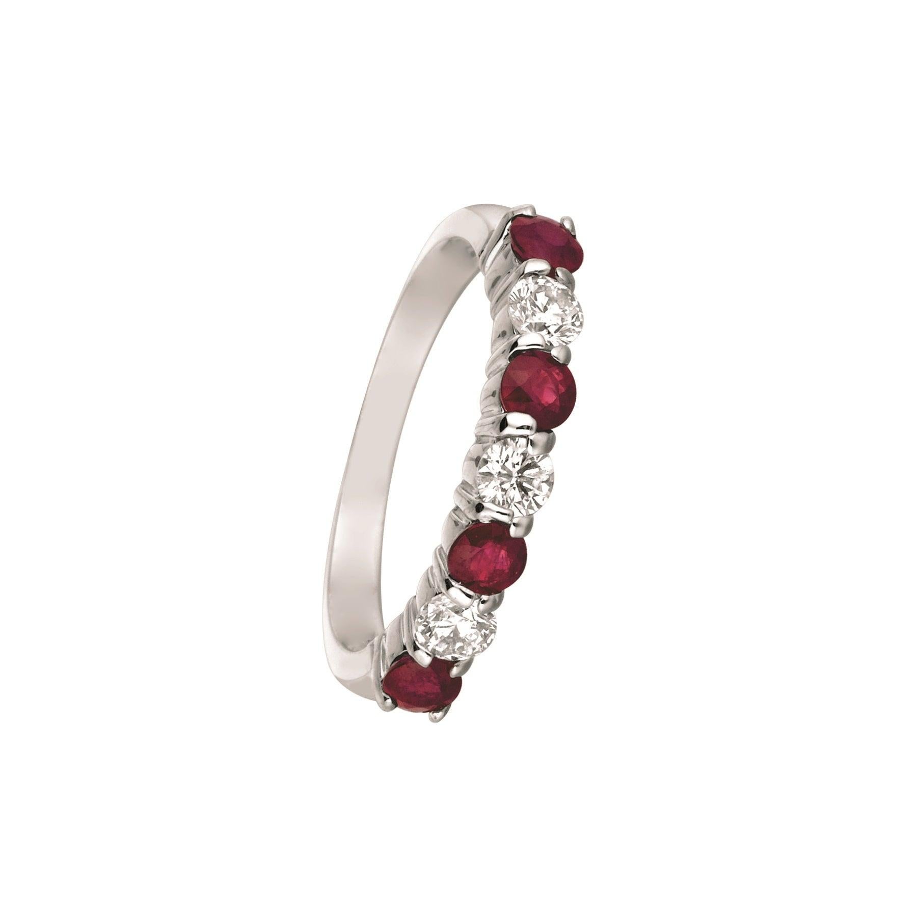 For Sale:  1.65 Carat Natural Diamond and Ruby 7-Stone Ring Band 14 Karat White Gold 3