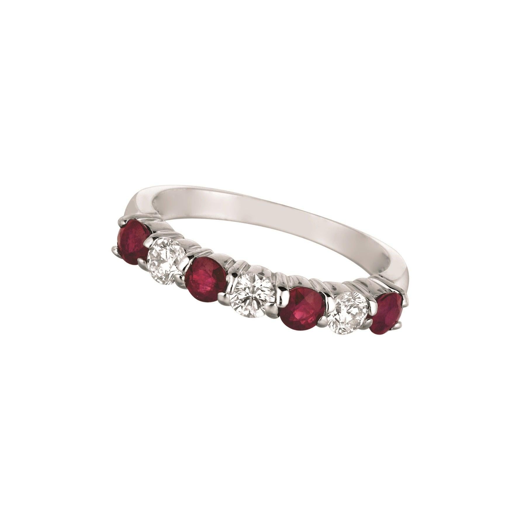 For Sale:  1.65 Carat Natural Diamond and Ruby 7-Stone Ring Band 14 Karat White Gold 4