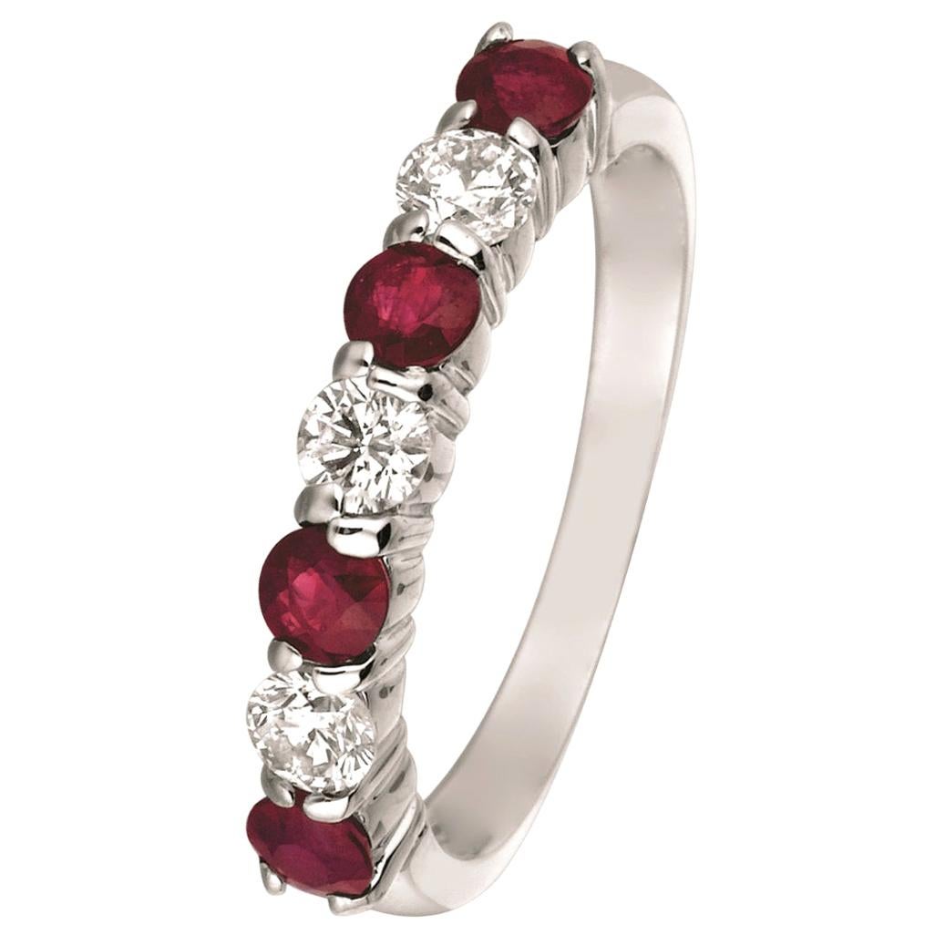 1.65 Carat Natural Diamond and Ruby 7-Stone Ring Band 14 Karat White Gold For Sale