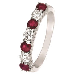Anillo de 7 piedras con diamante natural y rubí de 1,65 quilates y oro blanco de 14 quilates