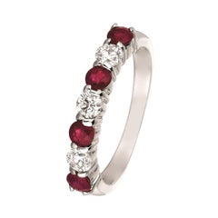 1.65 Carat Natural Diamond and Ruby 7-Stone Ring Band 14 Karat White Gold