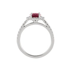 1.65 Carat Natural Diamond and Ruby Engagement Ring 14 Karat White Gold
