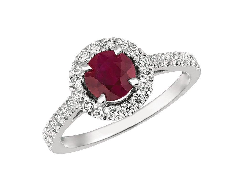 For Sale:  1.65 Carat Natural Diamond and Ruby Engagement Ring 14 Karat White Gold 3