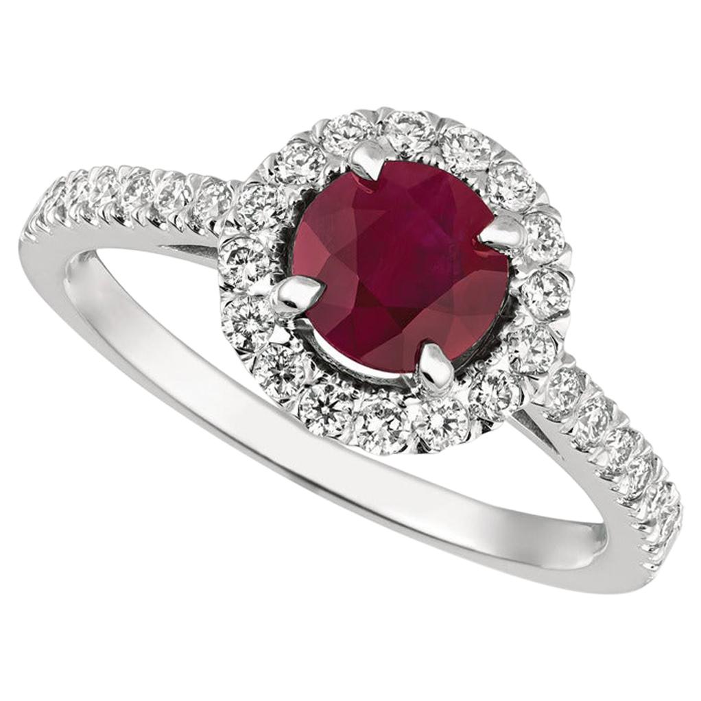 1.65 Carat Natural Diamond and Ruby Engagement Ring 14 Karat White Gold For Sale