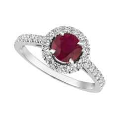 1.65 Carat Natural Diamond and Ruby Engagement Ring 14 Karat White Gold