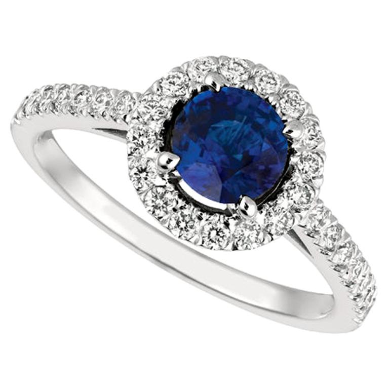 1.65 Carat Natural Diamond and Sapphire Engagement Ring 14 Karat White Gold
