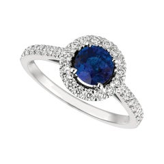 1.65 Carat Natural Diamond and Sapphire Engagement Ring 14 Karat White Gold