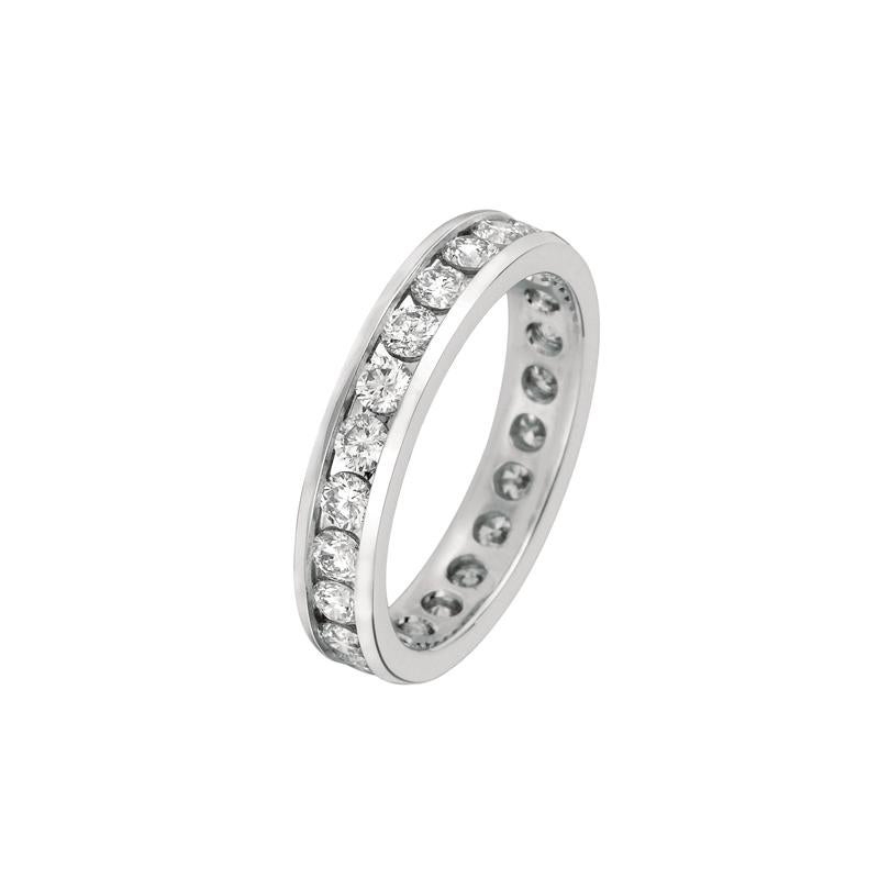 Round Cut 1.65 Carat Natural Diamond Eternity Channel Set Ring Band 14 Karat White Gold For Sale