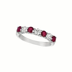 1.65 Carat Natural Diamond and Ruby 7-Stone Ring Band 14 Karat White Gold