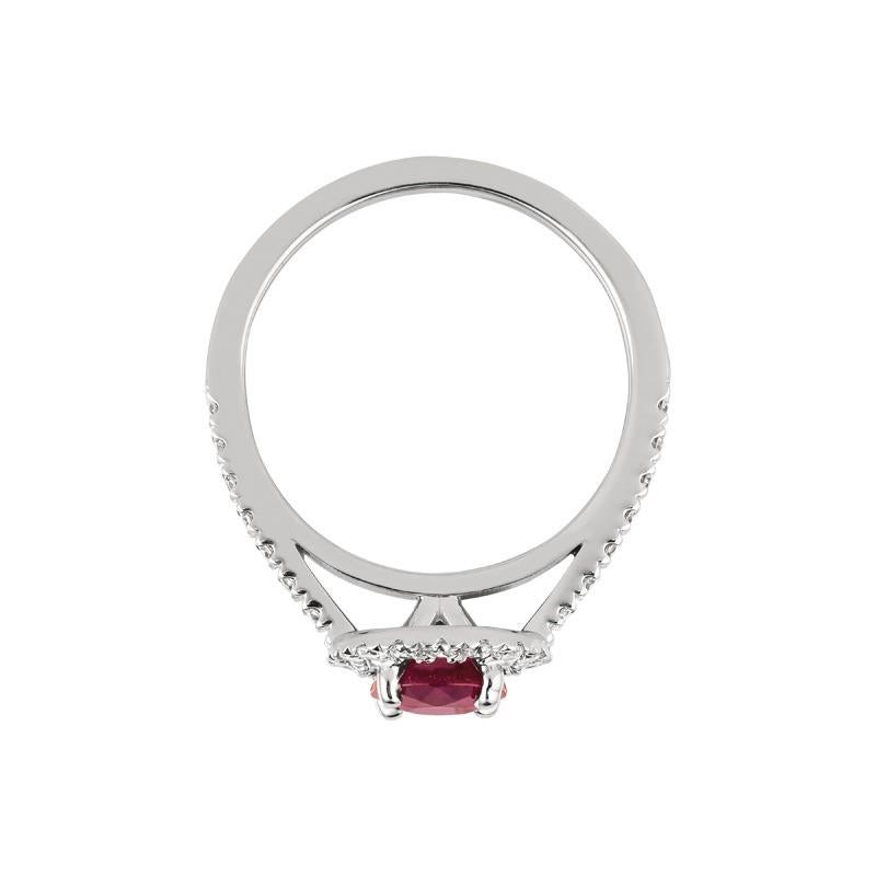 Verlobungsring mit 1,65 Karat natürlichem Diamant und Rubin aus 14 Karat Weißgold (Rundschliff) im Angebot