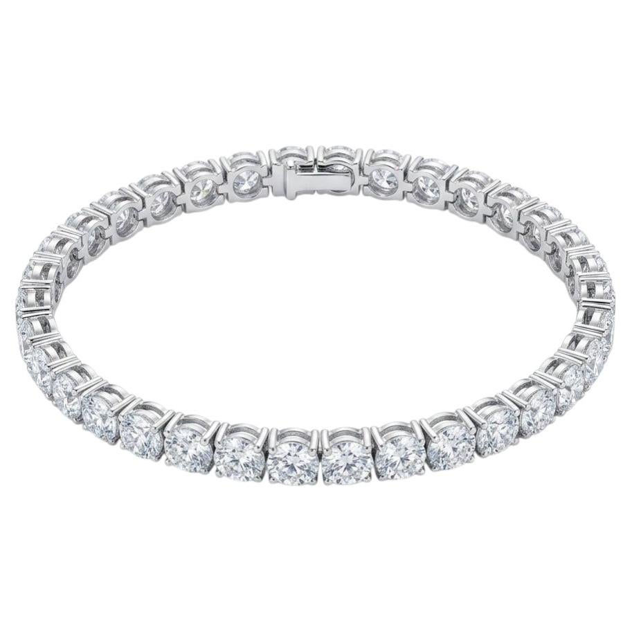 16.5 Carat Natural Diamond Tennis Bracelet for Women, 18K White Gold