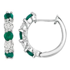 Pendientes de aro de esmeralda natural y diamante de 1,65 quilates G SI Oro blanco de 14 quilates