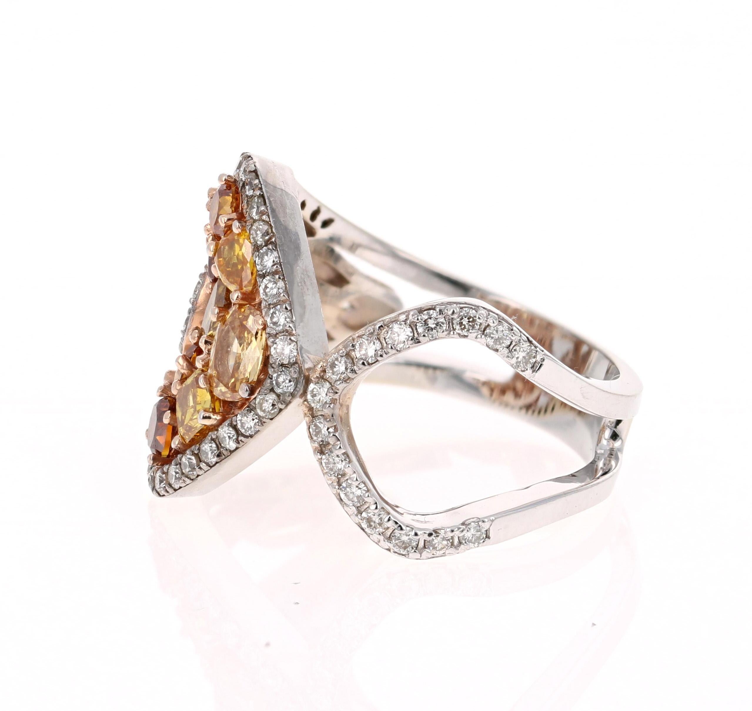 1.65 Karat natürlicher Fancy Color Diamant 14 Karat Weißgold Cocktail-Ring (Moderne) im Angebot