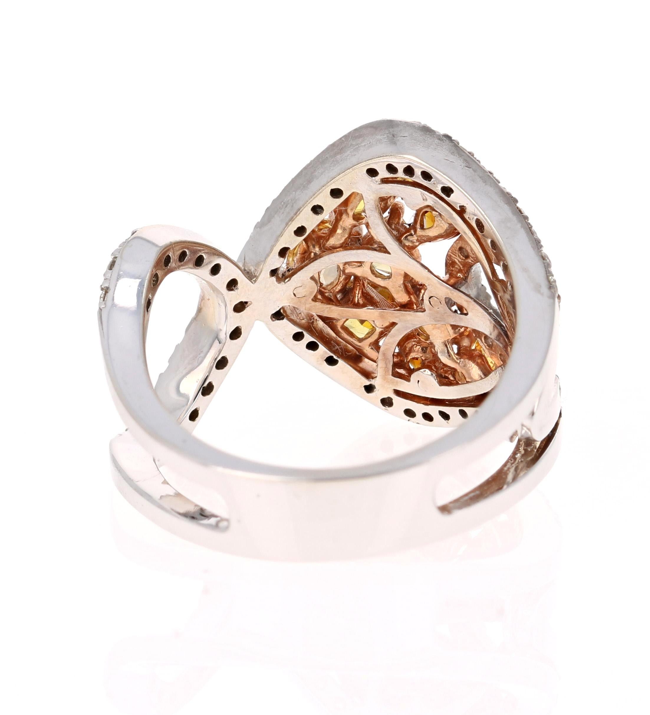 1.65 Karat natürlicher Fancy Color Diamant 14 Karat Weißgold Cocktail-Ring (Rundschliff) im Angebot
