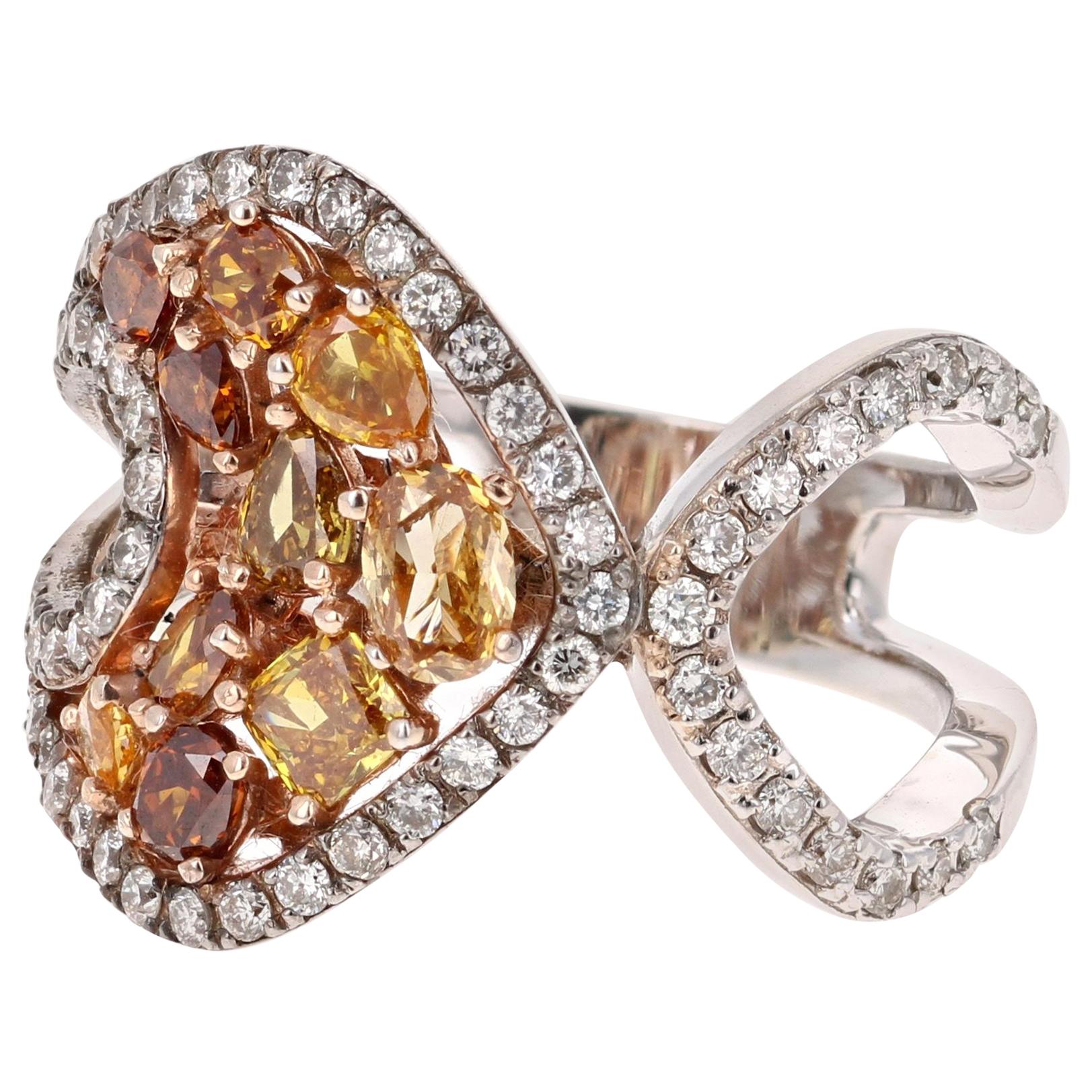 1.65 Karat natürlicher Fancy Color Diamant 14 Karat Weißgold Cocktail-Ring im Angebot