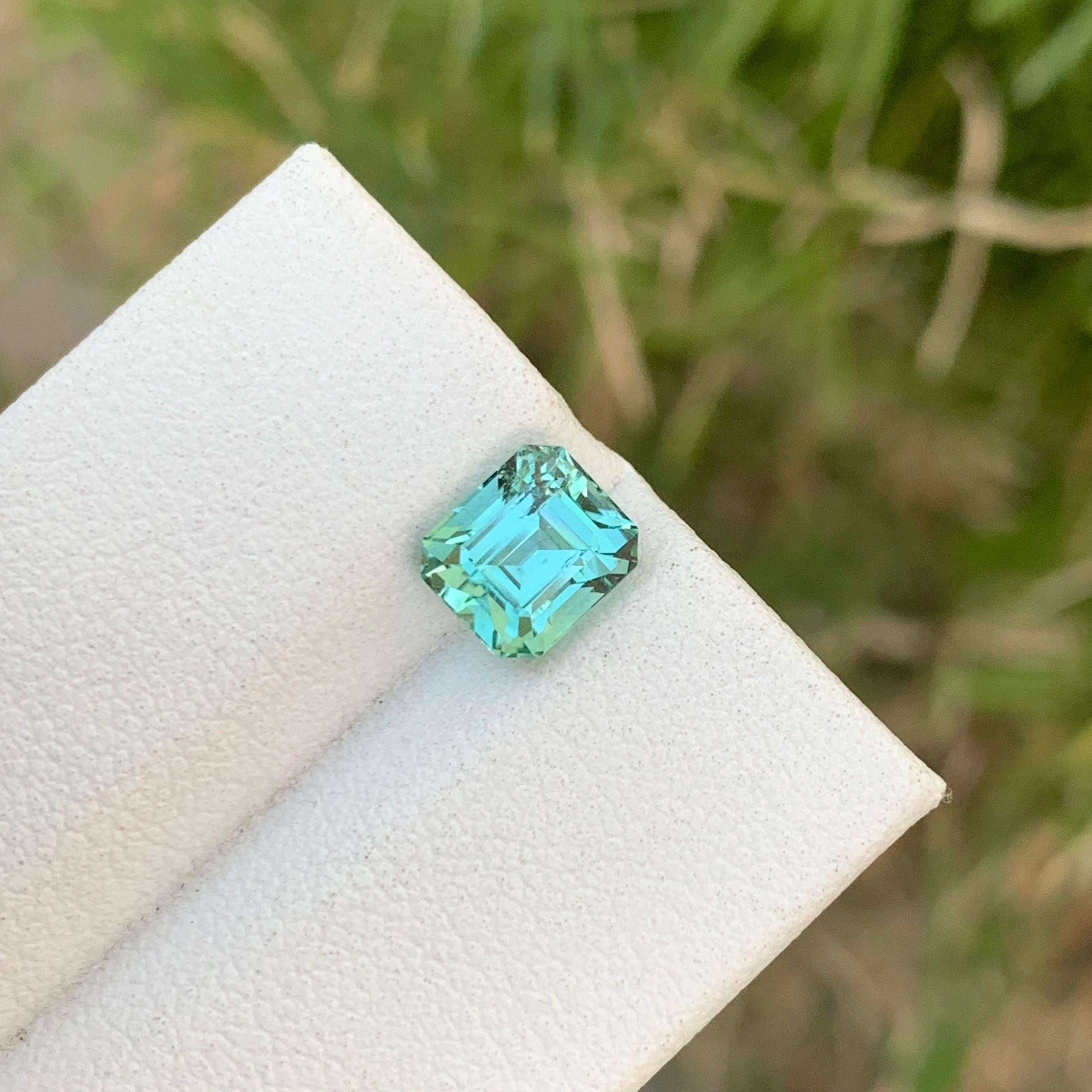 Arts and Crafts 1.65 Carat Natural Loose Mint Tourmaline Emerald Shape Gem For Jewellery For Sale