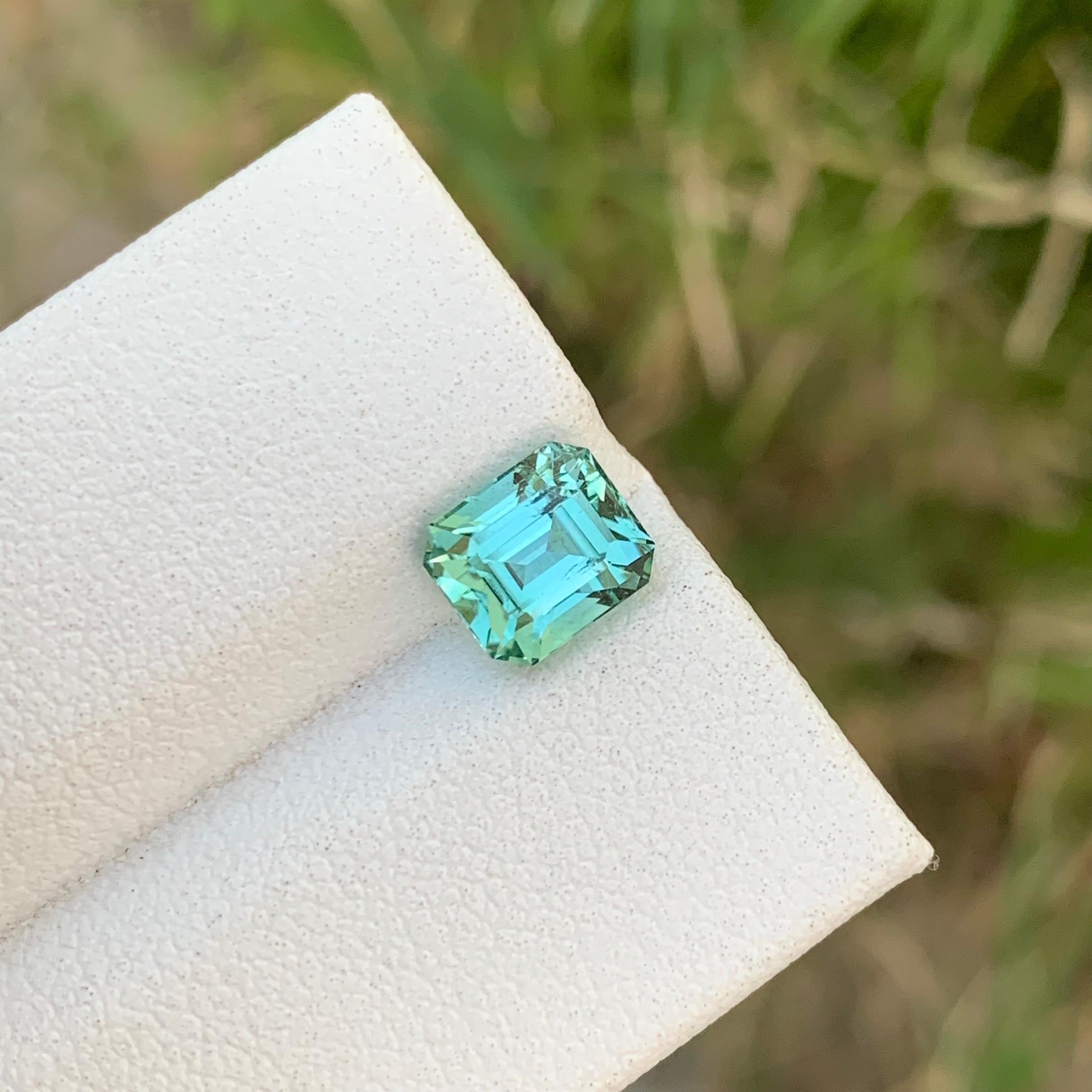 Women's or Men's 1.65 Carat Natural Loose Mint Tourmaline Emerald Shape Gem For Jewellery For Sale