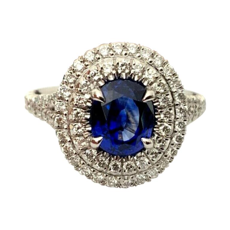 1.65 Carat Natural Royal Blue Madagascar Sapphire and Diamond Ring GIA Certified For Sale