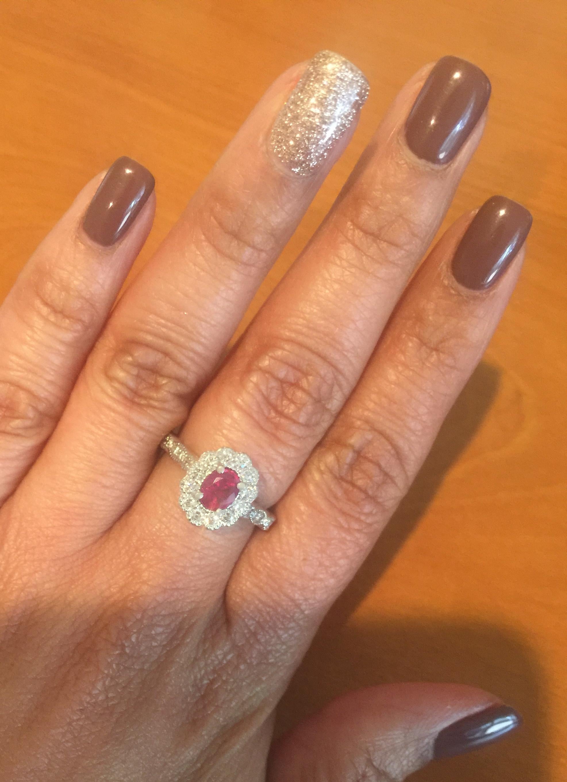 1.65 Carat Natural Ruby Diamond White Gold Bridal Ring In New Condition For Sale In Los Angeles, CA