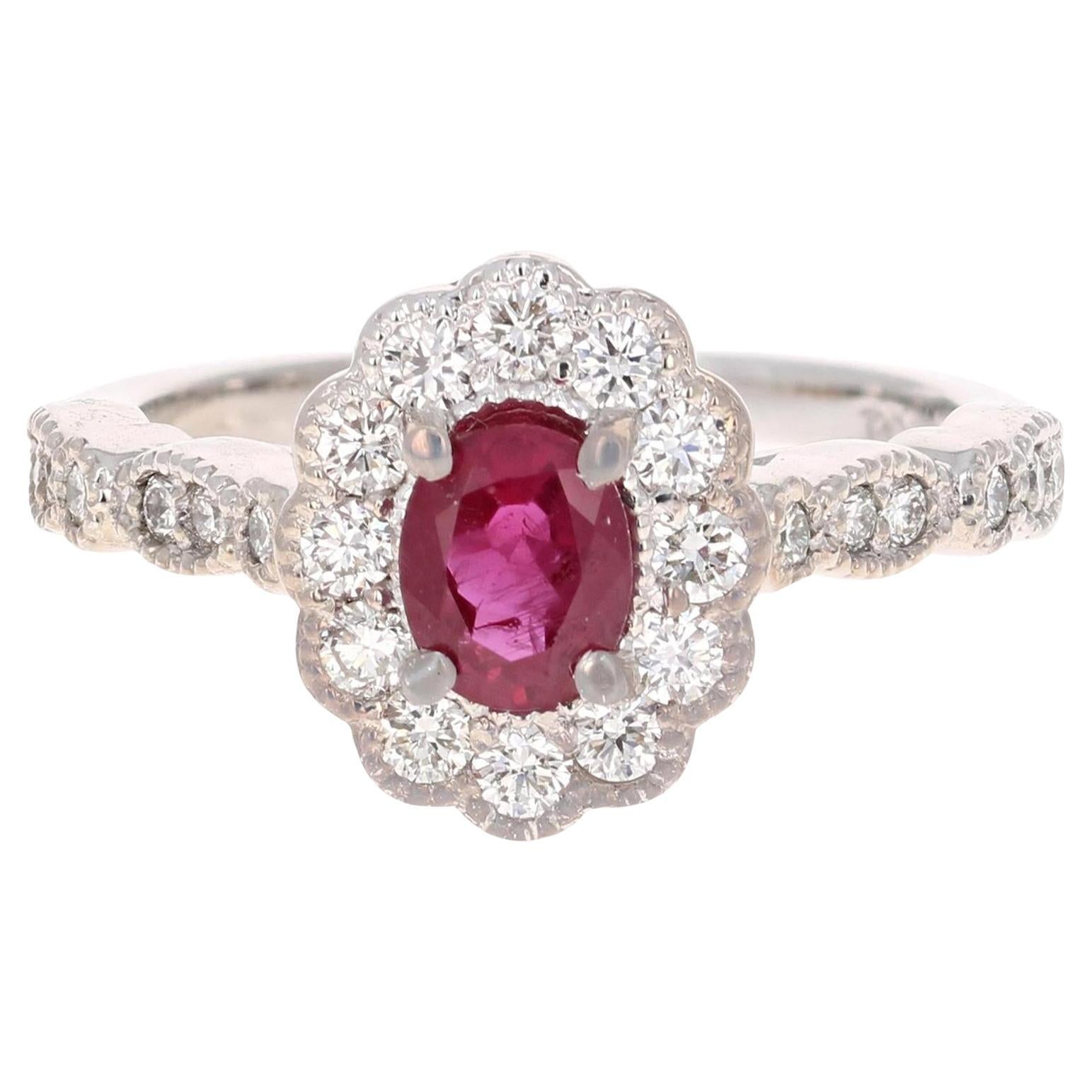 1.65 Carat Natural Ruby Diamond White Gold Bridal Ring im Angebot