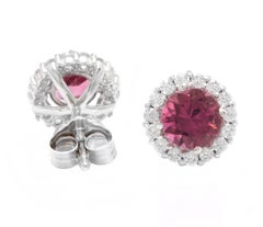 1.65 Carat Natural Tourmaline and Diamond 14 Karat Solid White Gold Earrings