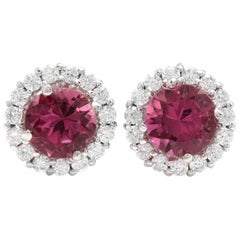 1.65 Carat Natural Tourmaline and Diamond 14 Karat Solid White Gold Earrings